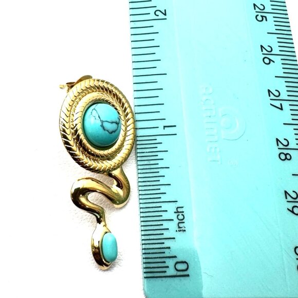 Blue Turquoise Snake Pierced Earrings Gold Plated Chandelier 1.5 Inch New - Picture 3 of 3